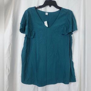 NWT‎ Old Navy Womens Teal V-Neck Short Flutter-Sleeve Plus-Size Blouse Size 1X
